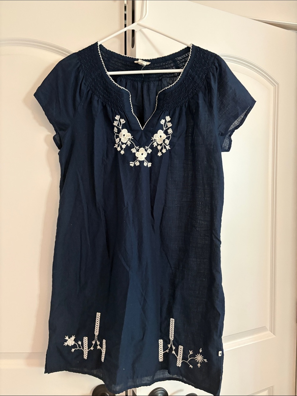 Lucky Brand Navy Tunic Dress with White Floral Embroidery Size M